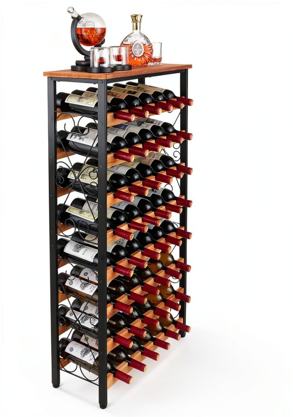 Sonyabecca Wine Rack Freestanding Iron Wood Farmhouse Style-5