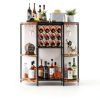 JKsmart Rustic Brown Wine Bar Cabinet LED Lights Storage-1