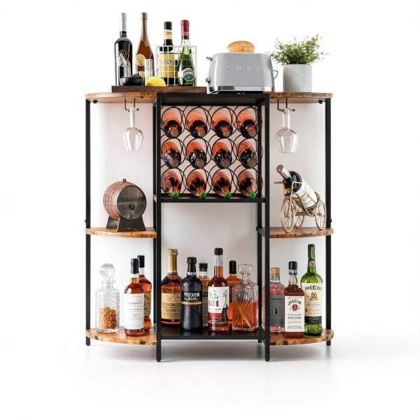 JKsmart Rustic Brown Wine Bar Cabinet LED Lights Storage-1