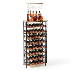 Sonyabecca Wine Rack Freestanding Iron Wood Farmhouse Style-0