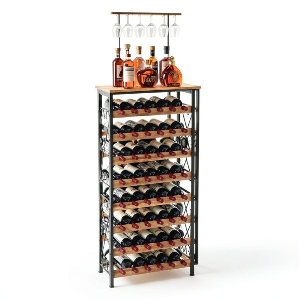 Sonyabecca Wine Rack Freestanding Iron Wood Farmhouse Style-0