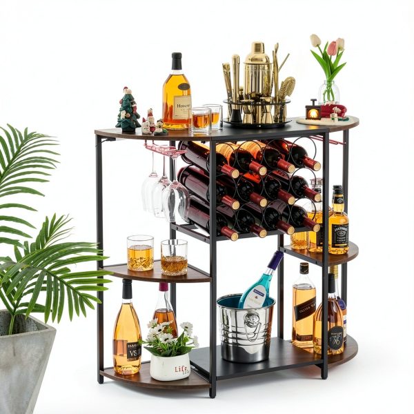 JKsmart Rustic Brown Wine Bar Cabinet LED Lights Storage-8