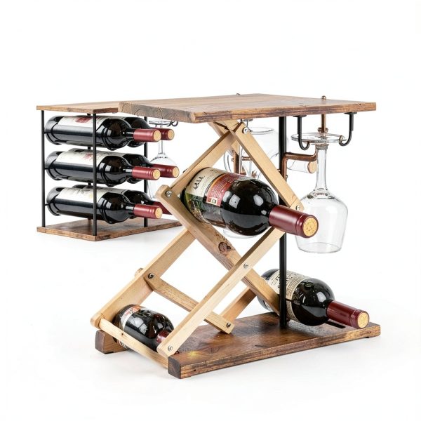 LIANTRAL Wine Rack Brown Black Rustic Style 6 Bottles-4