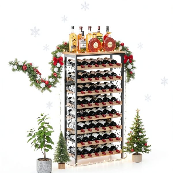 Sonyabecca Wine Rack Freestanding Iron Wood Farmhouse Style-1