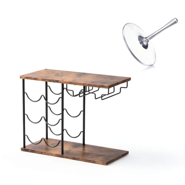 LIANTRAL Wine Rack Brown Black Rustic Style 6 Bottles-2