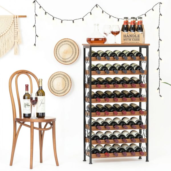 Sonyabecca Wine Rack Freestanding Iron Wood Farmhouse Style-6