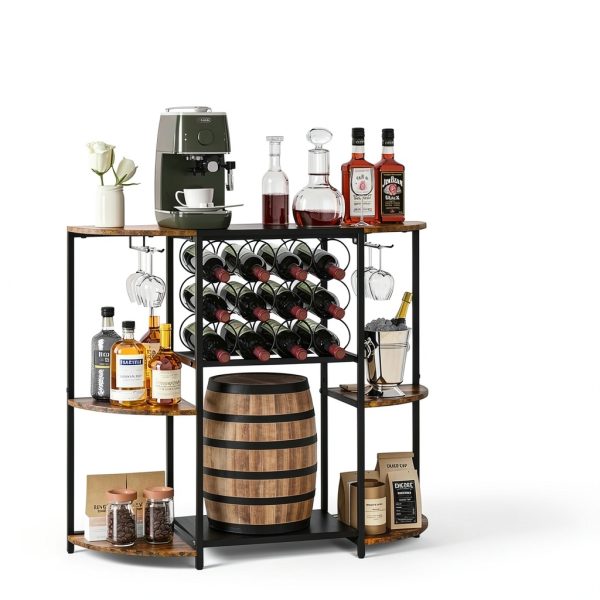 JKsmart Rustic Brown Wine Bar Cabinet LED Lights Storage-7
