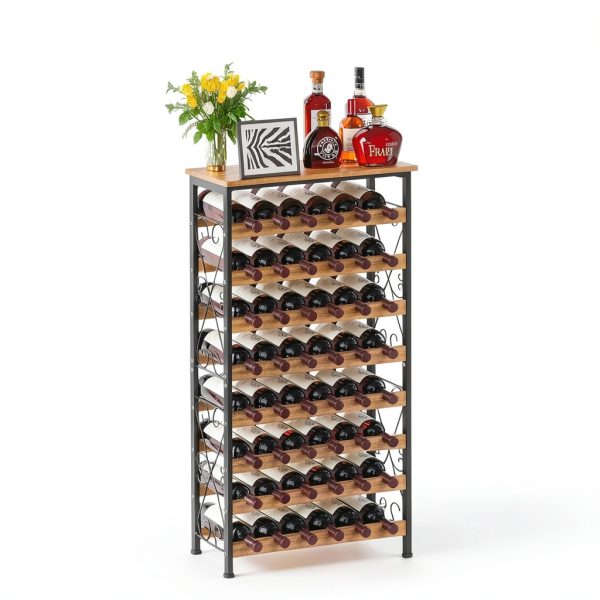Sonyabecca Wine Rack Freestanding Iron Wood Farmhouse Style-3