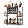 JKsmart Rustic Brown Wine Bar Cabinet LED Lights Storage-0