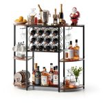JKsmart Rustic Brown Wine Bar Cabinet LED Lights Storage-0