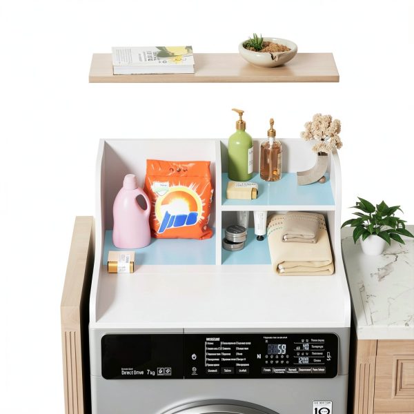 DTK Washer Dryer Countertop with Shelf Single White Wood Design-4