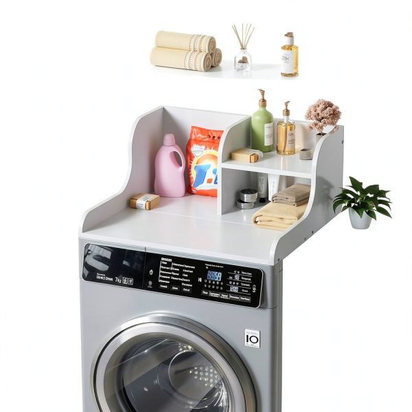 DTK Washer Dryer Countertop with Shelf Single White Wood Design-1