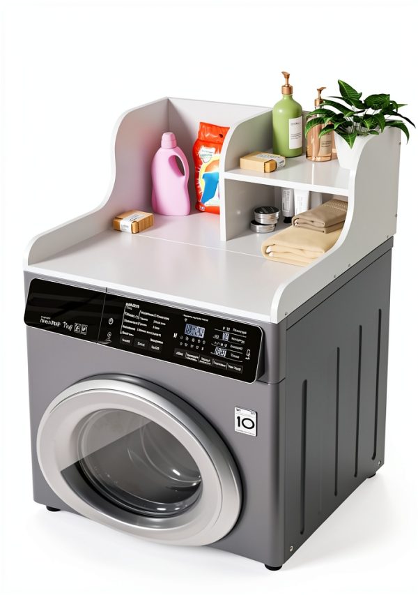 DTK Washer Dryer Countertop with Shelf Single White Wood Design-0
